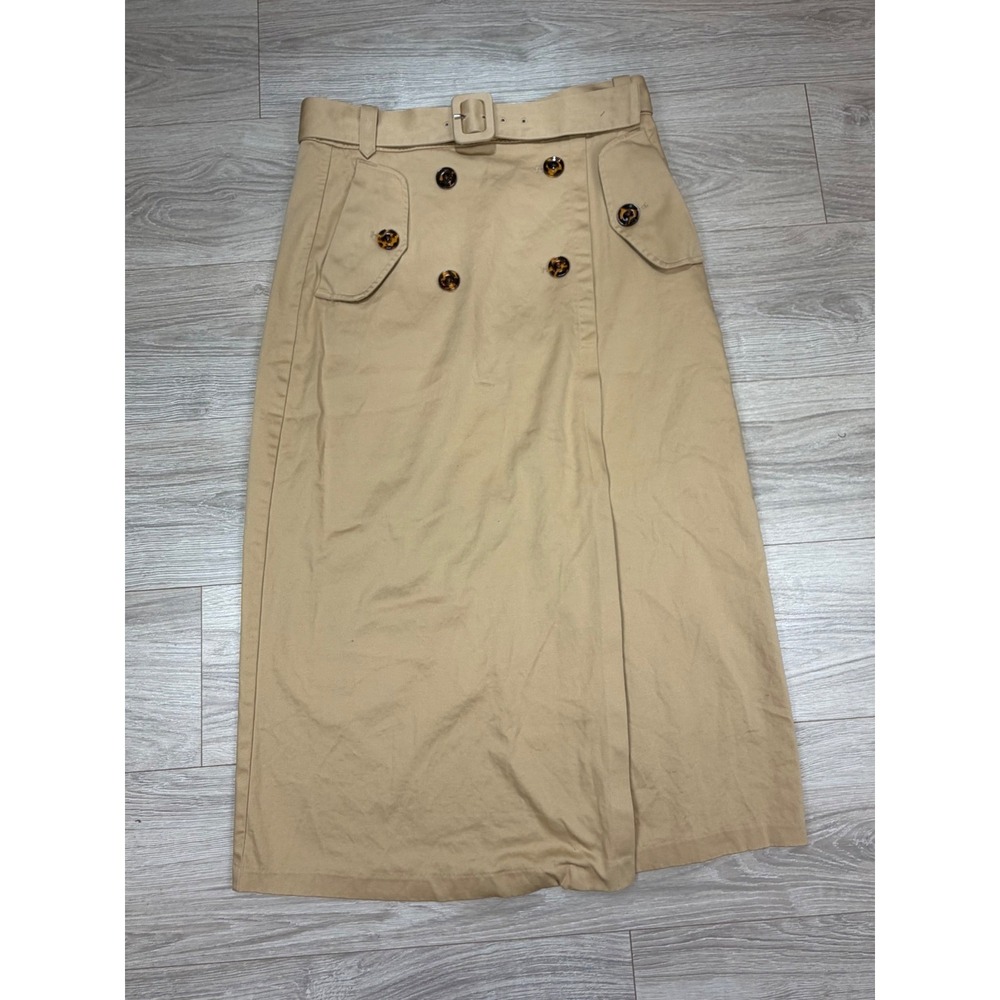Spartina 449 Tan Trench Midi Skirt Belted Double Breasted Khaki Size 8